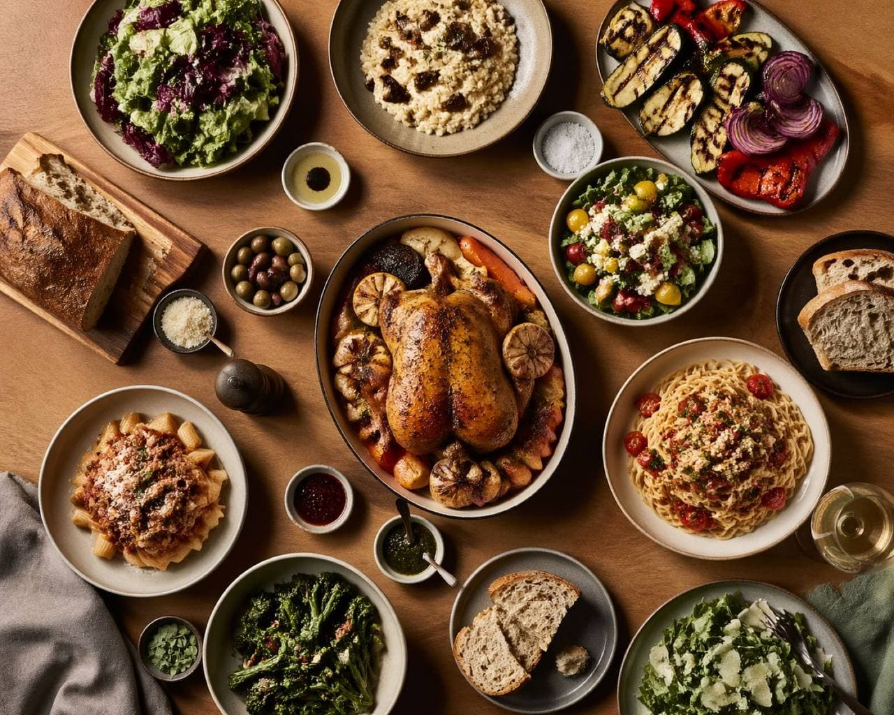 Overhead spread of varied recipe plates